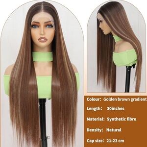 32” Synthetic Highlighted Brown with Blonde Wig Lace Front 13x4x1 HD Lace It#QC1